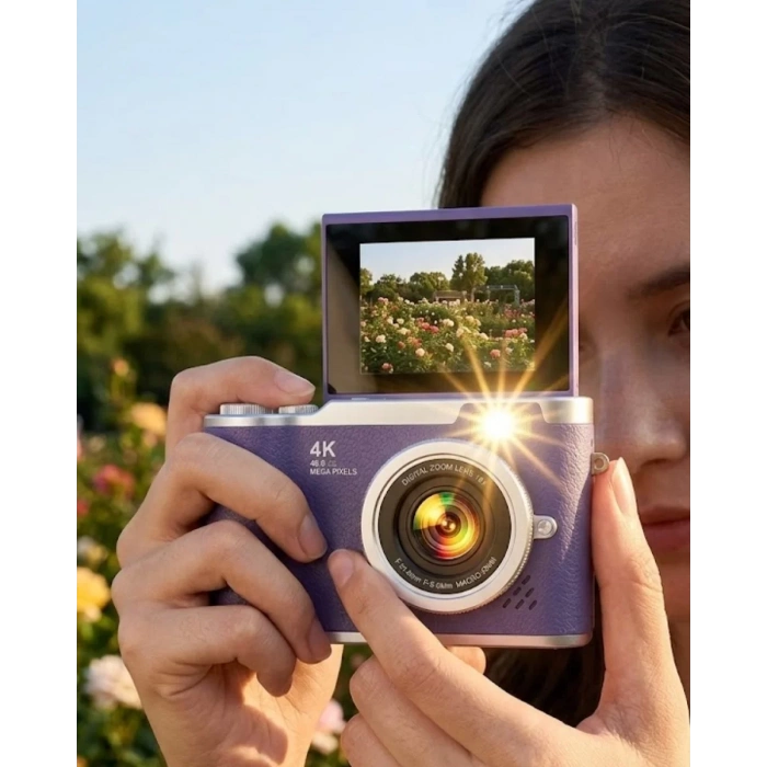 Nevamel® Flip Ekranlı Dijital Kamera 4K Video 48 MP Güzelleştirme Modu
