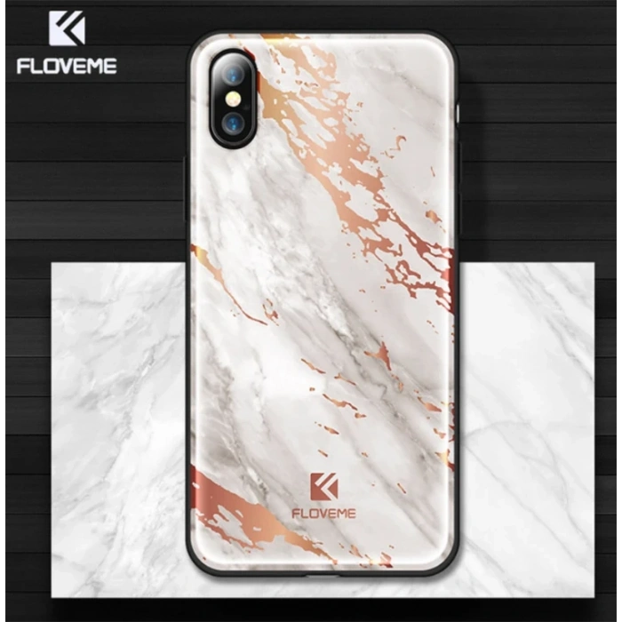Nevamel Floveme İPhone  X Xs Mermer Desenli Premium Silikon Kılıf-(5775)