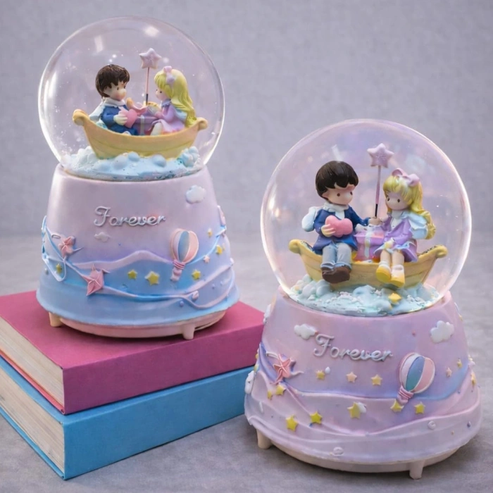Nevamel® Forever Romantik Çift Figürlü Işıklı Otomatik Büyük Boy Kar Küresi