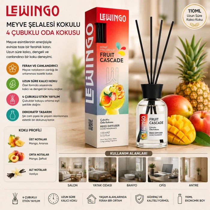 Nevamel® Fruit Cascade Bambu Çubuklu Oda Kokusu - 110 ml - Cam Şişe 