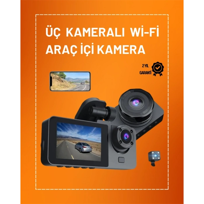 Nevamel Full HD Çözünürlüklü Üç Kameralı Araç İçi Kamera – Park ve Sürüş Güvenliği