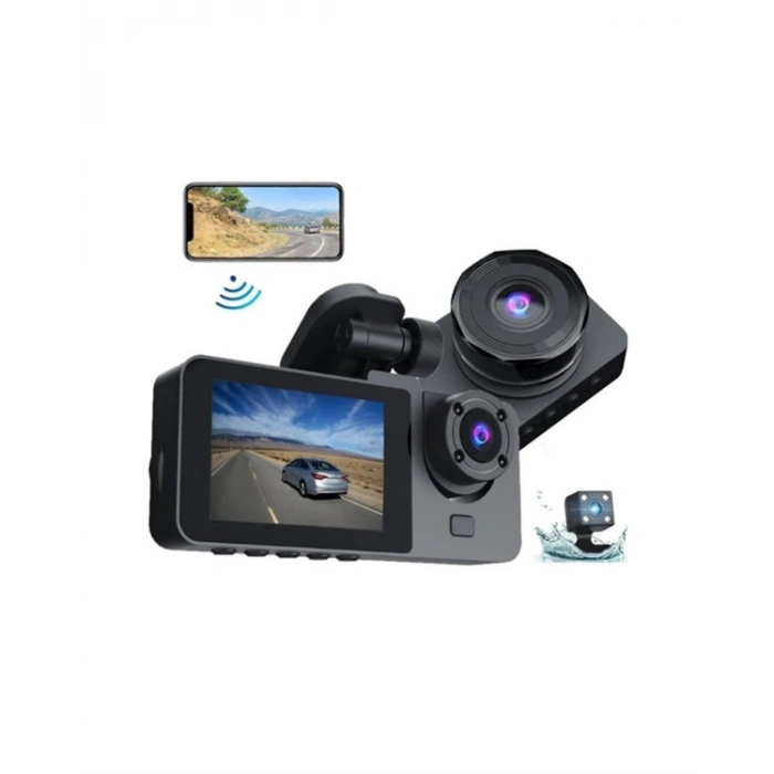 Nevamel Full HD Çözünürlüklü Üç Kameralı Araç İçi Kamera – Park ve Sürüş Güvenliği