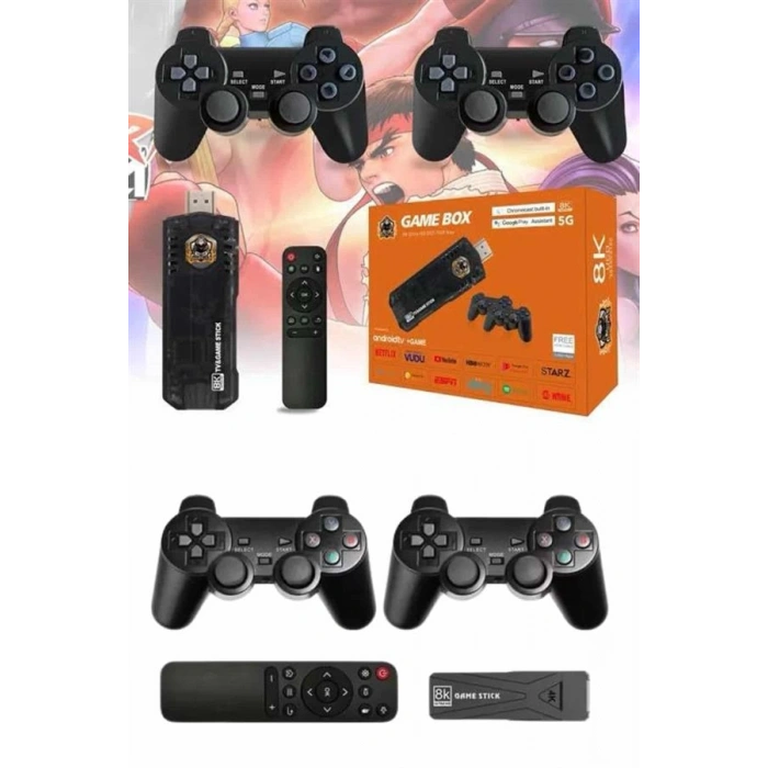 Nevamel® Game Stick Çift Oyun Konsolu Smart TV Game Box 8k Ultra HD 64 Gb