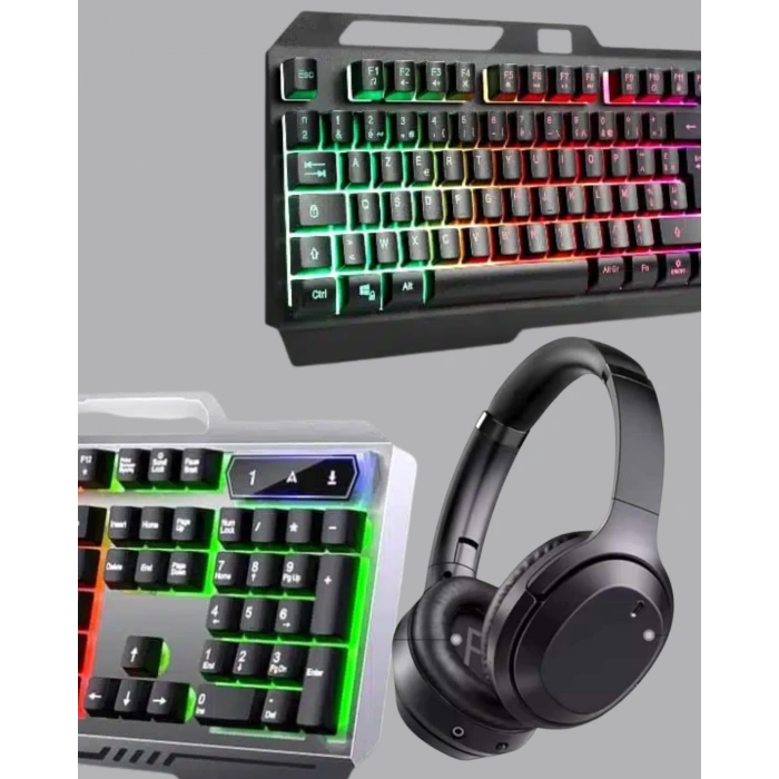Nevamel® Gaming Set Işıklı Klavye Mouse + Bluetooth 5.2 Kulaklık Oyuncu Paketi