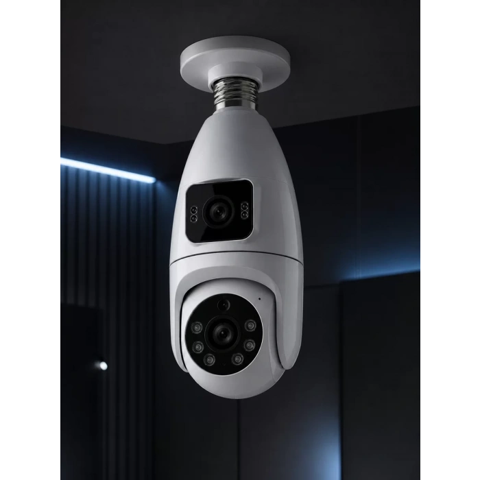 Nevamel® Gece Görüşlü Çift Lens Wi-Fi Ampul Kamera Mobil Takip Destekli