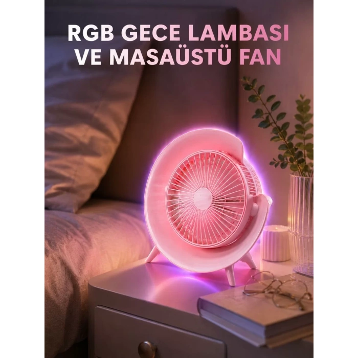 Nevamel® Gece Lambalı Renk Değiştiren Masaüstü Fan