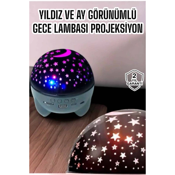 Nevamel® Gece Lambası Projeksiyon Görünümlü Şarjlı Yıldızlı Yuvarlak