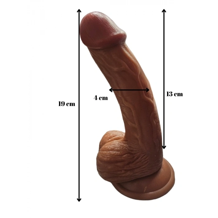 Nevamel® Gerçekçi Et Dokusunda Testisli Vantuzlu Melez Dildo - 19 Cm
