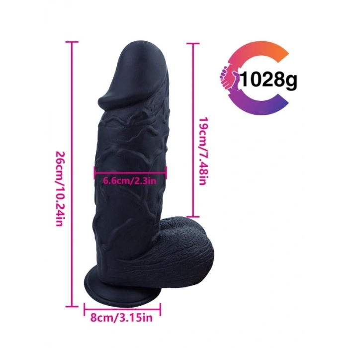 Nevamel® Gerçekçi Siyah Renkli Vantuzlu Testisli Dildo 26Cm