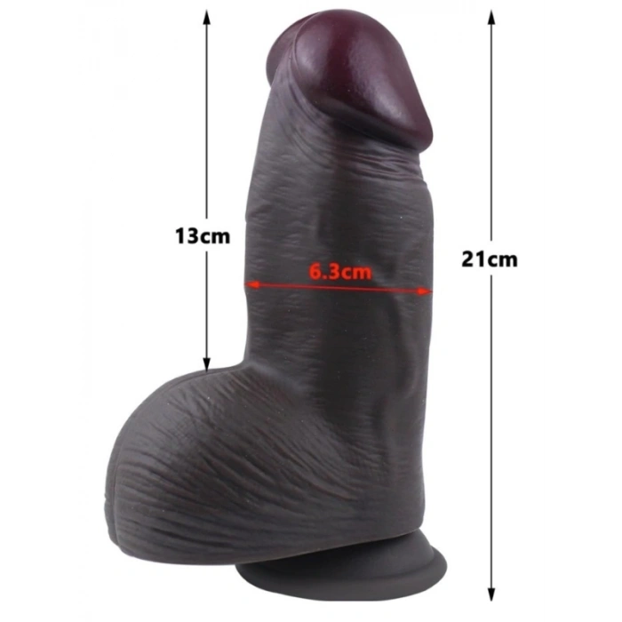 Nevamel® Gerçekçi Tasarımlı Geniş Çaplı Vakum Tabanlı Silikon Dildo 21 Cm Siyah