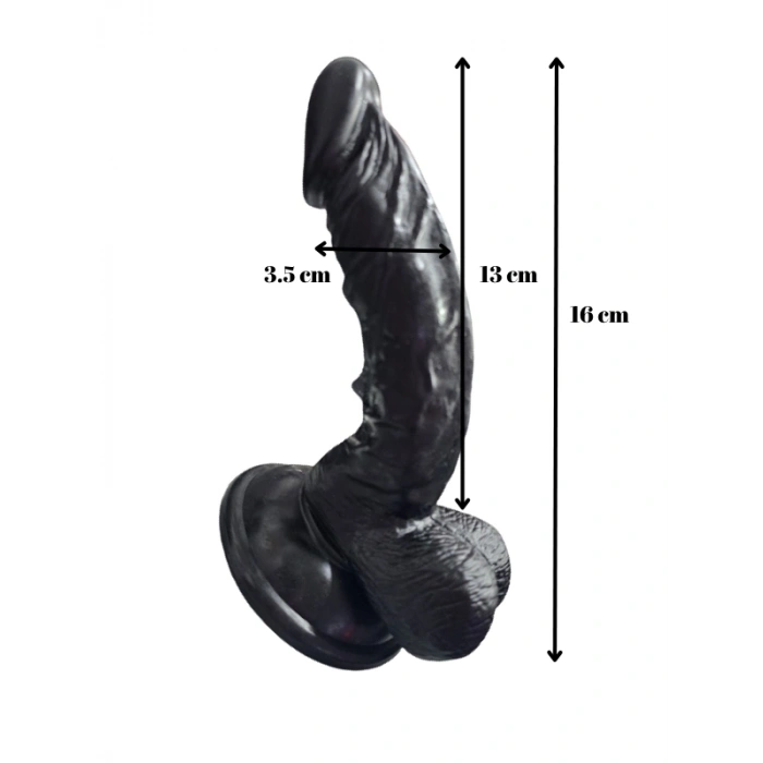 Nevamel® Gerçekçi Testisli Siyah Dildo 16 Cm