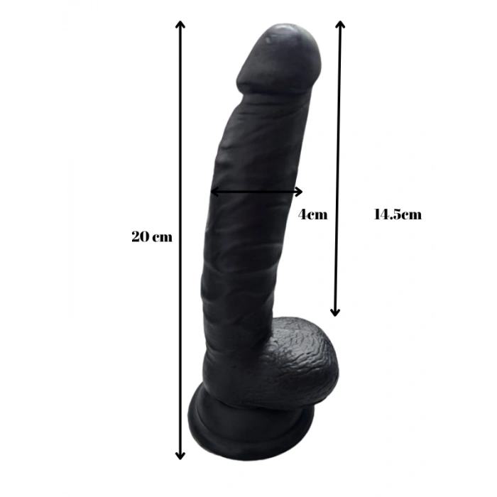 Nevamel® Gerçekçi Testisli Siyah Dildo 20 Cm