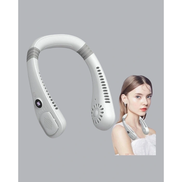 Nevamel® Giyilebilir Boyun Fanı 360° Dairesel Rüzgar ve 5 Kademeli Hız Ayarlı