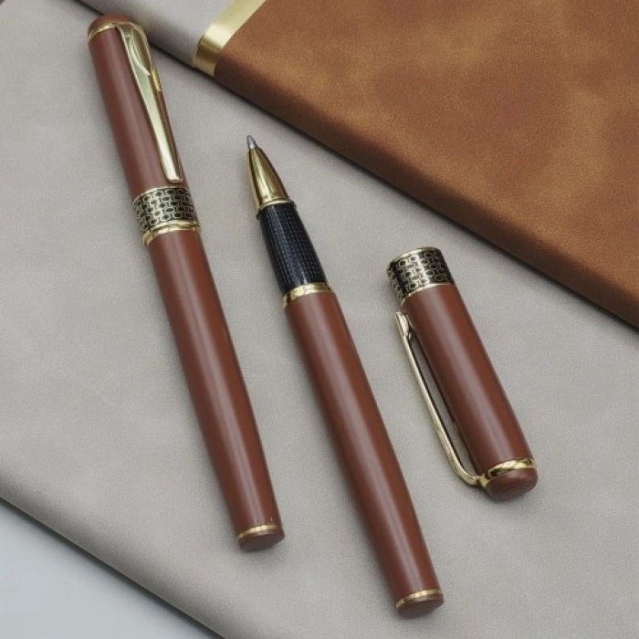 Nevamel  Gold İşlemeli Kahverengi Metal Roller Kalem