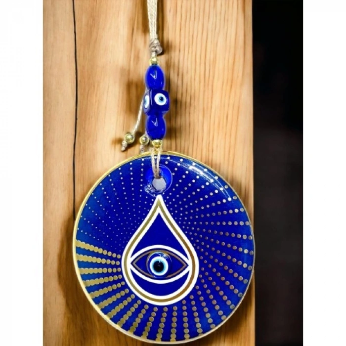 Nevamel Gold Puantiyeli Mavi Cam Nazar Boncuklu Göz Duvar Süsü