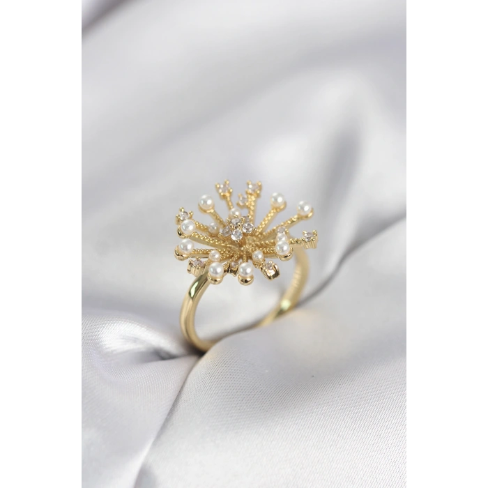 Nevamel® Gold Renk Karahindiba Model Zirkon Taşlı Kadın Yüzük 5886