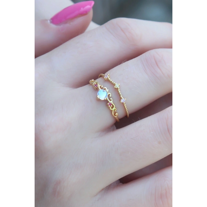 Nevamel® Gold Renk Zirkon Taşlı Taç Model Kadın Yüzük 5886