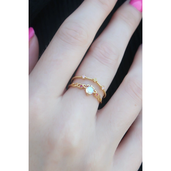 Nevamel® Gold Renk Zirkon Taşlı Taç Model Kadın Yüzük 5886