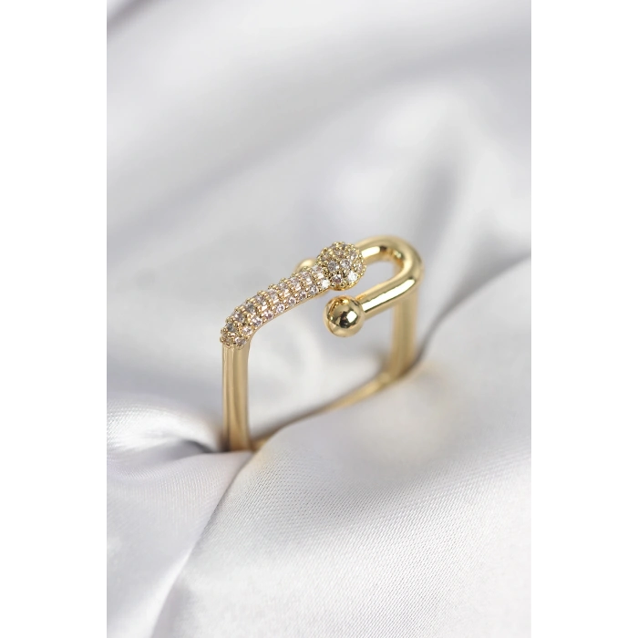 Nevamel® Gold Renk Zirkon Taşlı Tifani Model Kare Kadın Yüzük 5886