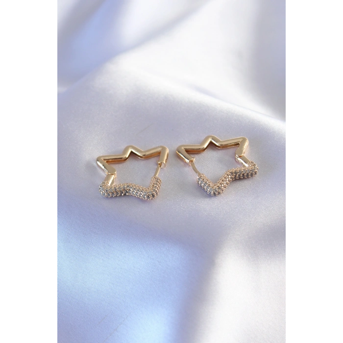 Nevamel® Gold Renk Zirkon Taşlı Yıldız Model Kadın Küpe 5886