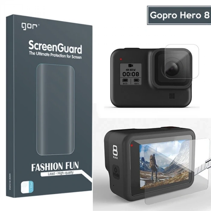 Nevamel GOR Gopro Hero 8 2in1 Darbe Emici Ekran Koruyucu 2 SET-(5775)