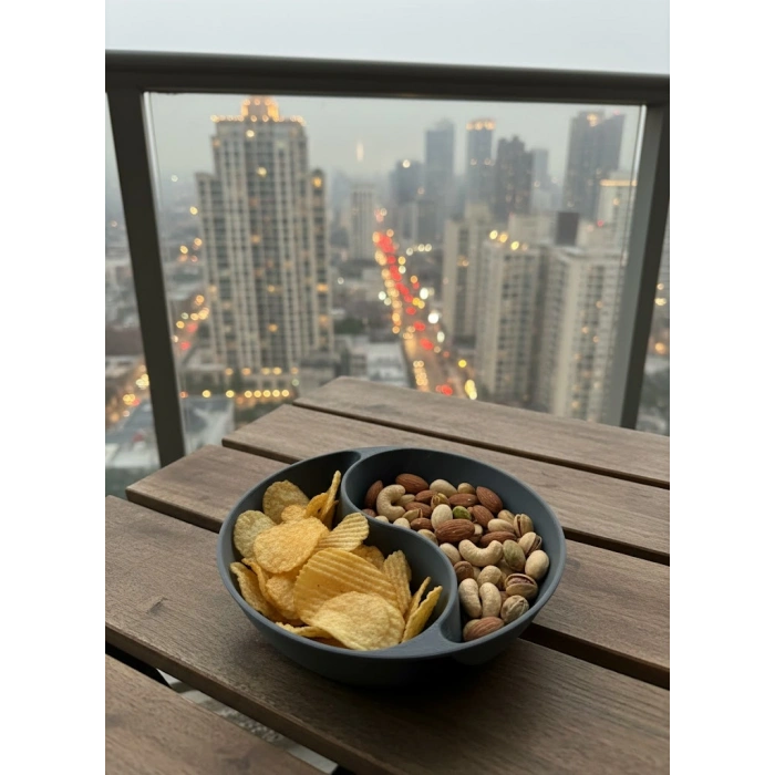 Nevamel® Gri Çerezlik Kase Seti Modern Bölmeli Sunum Tasarımı