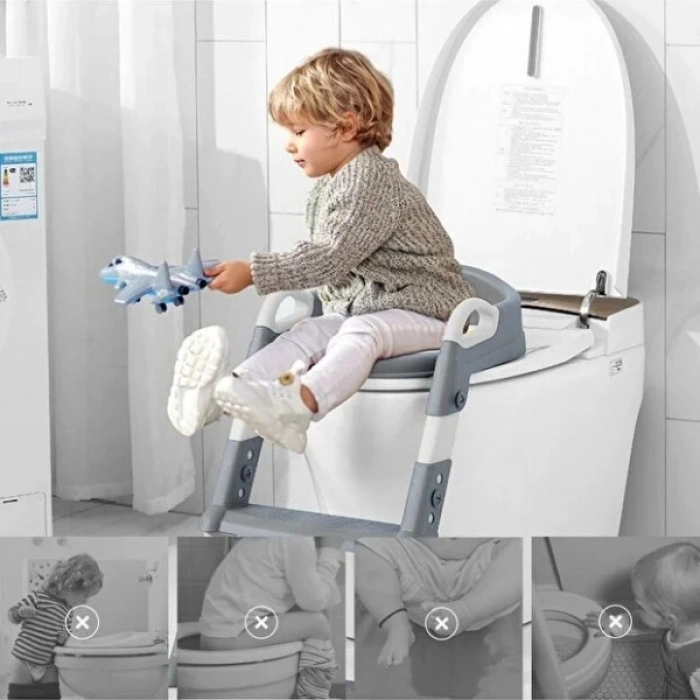 Nevamel Gri Merdivenli Çocuk Klozet Tuvalet Eğitimi Aparatı
