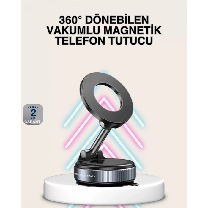 Nevamel® Güçlü Mıknatıslı Vakumlu Araç Telefon Tutucu Alüminyum Gövde