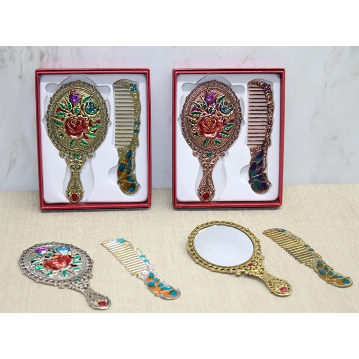 Nevamel Gül Tasarımı Ayna Ve Tarak Seti Küçük Boy