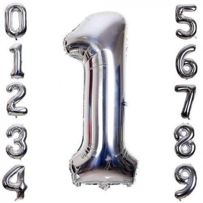 Nevamel Gümüş Rengi Folyo Rakam Balon 1 Metre