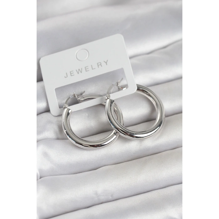 Nevamel® Gümüş Renk Pirinç Halka 30 mm Kadın Küpe 5886