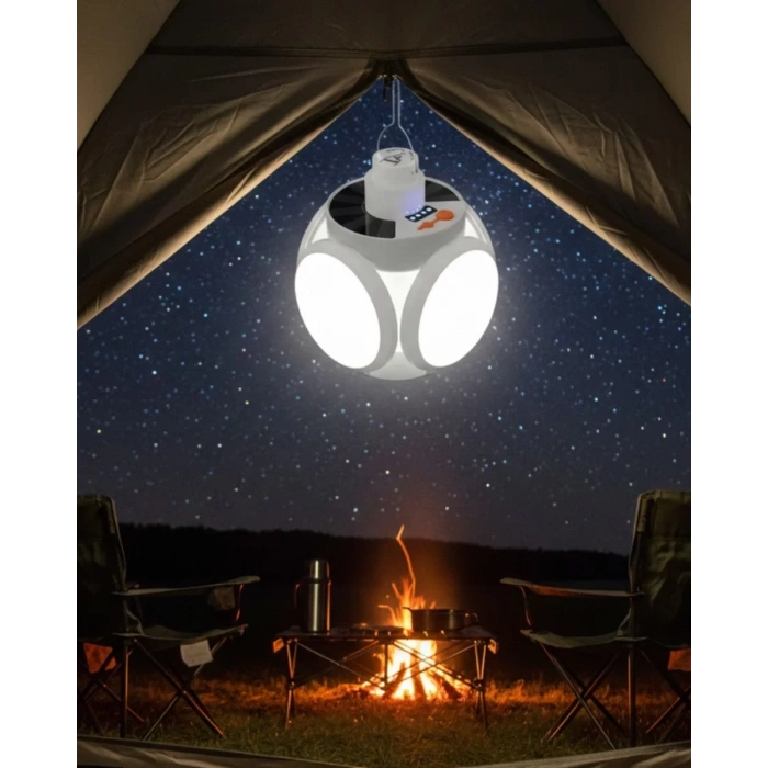 Nevamel® Güneş Enerjili Solar Aydınlatma Kamp Çadır Lambası Şarjlı Ampül Led Şarjlı El Feneri Işıldak