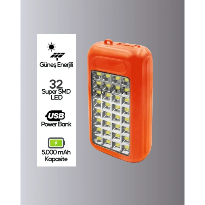 Nevamel Güneş Paneli ile Şarj Olan 32 LED’li Powerbank Cihazı
