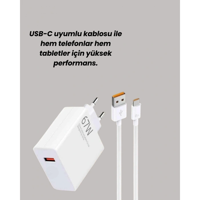 Nevamel Güvenli ve Hızlı Şarj İçin 67W Turbo Adaptör Type-C Kablo ile