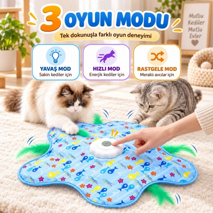 Nevamel® Hareketli İnteraktif Kedi Oyun Matı - USB Şarjlı - 3 Oyun Modu