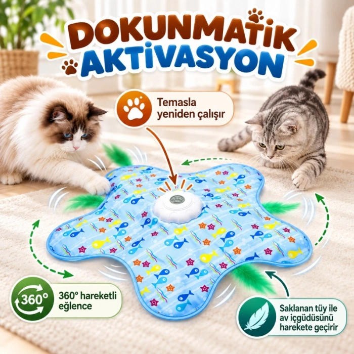 Nevamel® Hareketli İnteraktif Kedi Oyun Matı - USB Şarjlı - 3 Oyun Modu