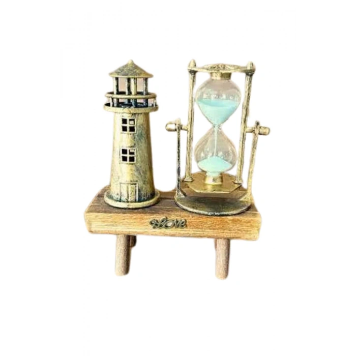 Nevamel Hediyelik Eşya Retro Deniz Fenerli Kum Saati Ahşap Görünümlü Dekoratif Eşya