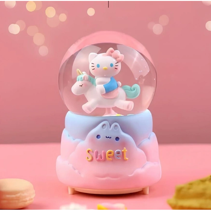 Nevamel Hello Kitty İçi Dönmeli Püskürtmeli Işıklı Müzikli Kar Küresi Büyük Boy Model 2