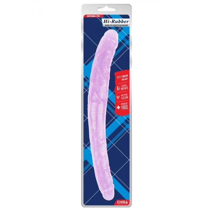 Nevamel® Hi-Rubber Şeffaf Jel Çift Taraflı Dildo - 45Cm Mor