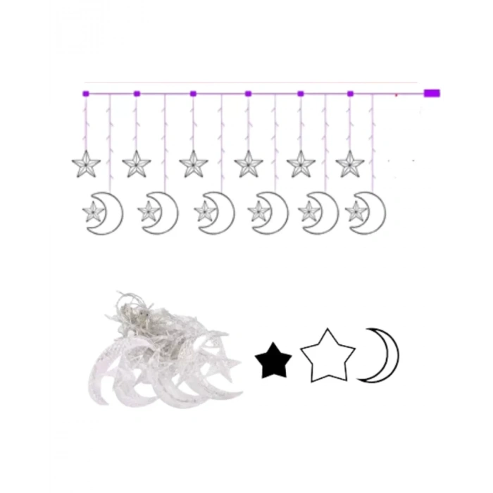 Nevamel® Hilal Yıldız LED Perde Işık Balkon Pencere ve Oda Dekorasyonu