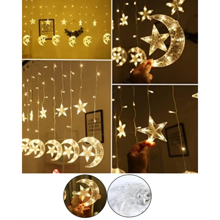 Nevamel® Hilal Yıldız LED Perde Işık Balkon Pencere ve Oda Dekorasyonu