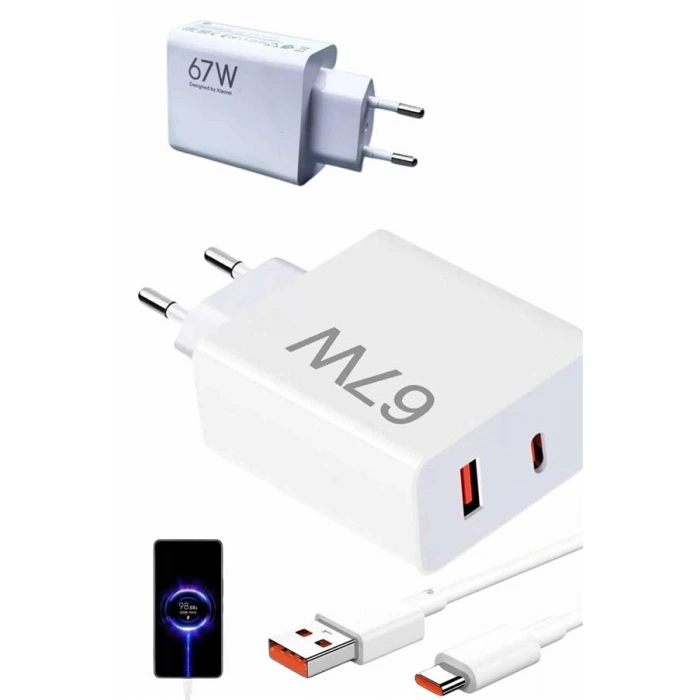 Nevamel Hızlı Şarj Aleti Adaptörü Kablo Seti 67W Uzun Ömürlü Beyaz
