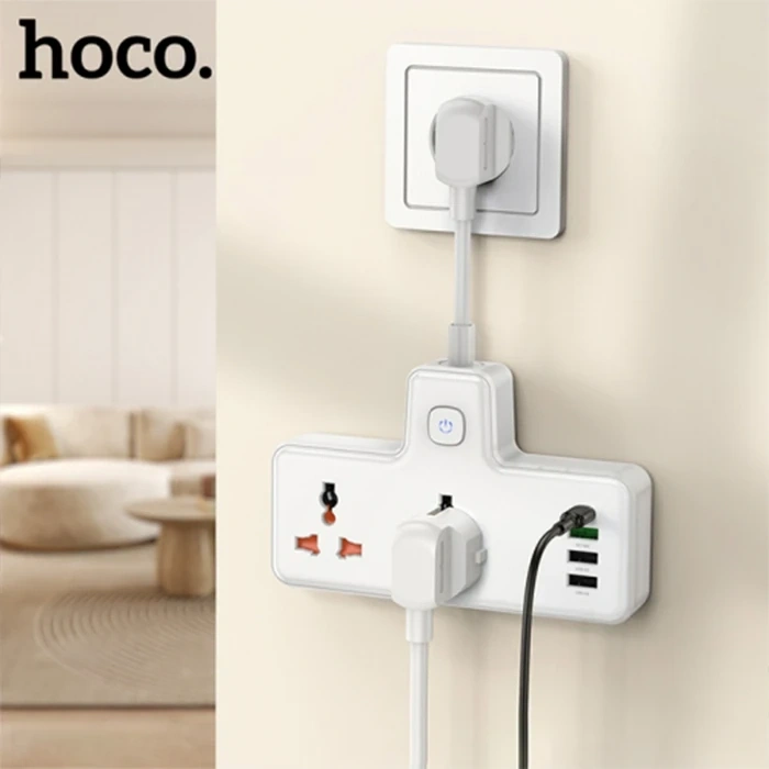 Nevamel HOCO AC12A 2500W 2 Priz + 3 USB + 30W Type-C Multifonksiyonel Priz Çoğaltıcı Şarj Aleti-(5775)