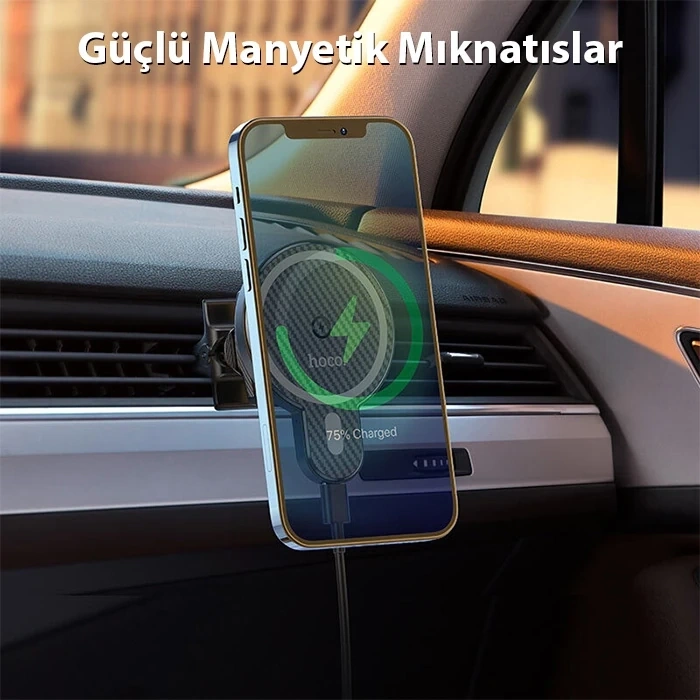 Nevamel HOCO CA85 Araç Havalandırma Bölmesi 15W Kablosuz Hızlı Şarj Telefon Tutucu-(5775)