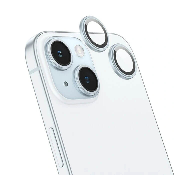 Nevamel HOCO Crystal Clear iPhone 15-15 Plus HD 3D Metal Çerçeveli Kamera Koruyucu Lens-(5775)