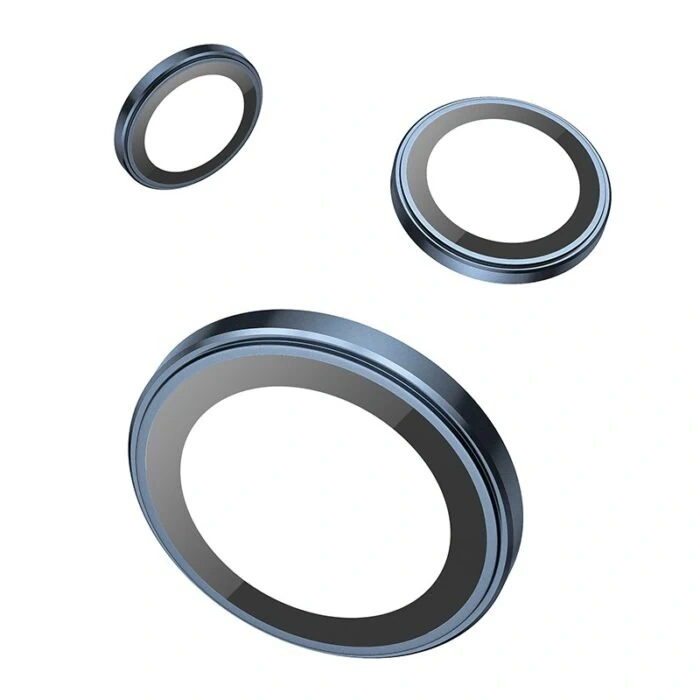 Nevamel HOCO Crystal Clear iPhone 15 Pro-15 Pro Max HD 3D Metal Çerçeveli Kamera Koruyucu Lens-(5775)