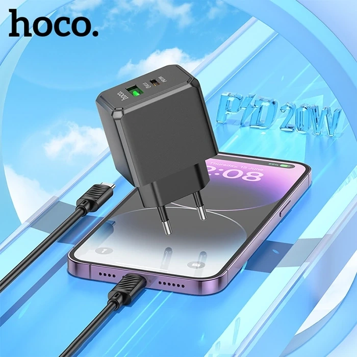 Nevamel HOCO CS14A Ocean PD20W+QC3.0  Girişli Hızlı Şarj Başlığı Ve Type-C To iPhone Lightning Kablo-(5775)