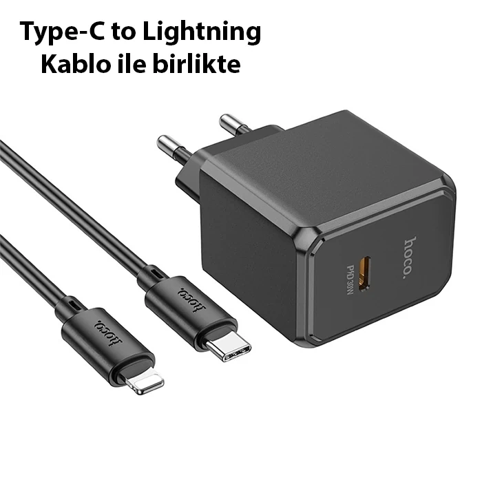 Nevamel HOCO CS15A 30W Type-C Şarj Aleti + Type-C to iPhone Lightning Kablo Seti-(5775)