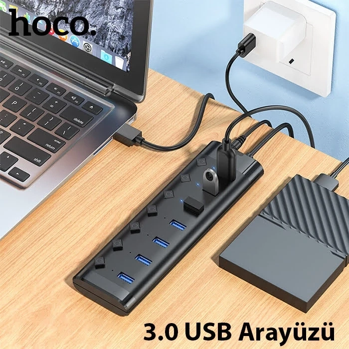 Nevamel Hoco HB40 7xUSB 2.0 Anahtarlı USB Hızlı Şarj ve Veri Okuyucu-(5775)