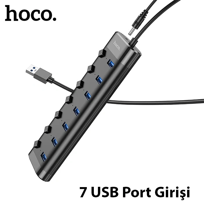 Nevamel Hoco HB40 7xUSB 2.0 Anahtarlı USB Hızlı Şarj ve Veri Okuyucu-(5775)